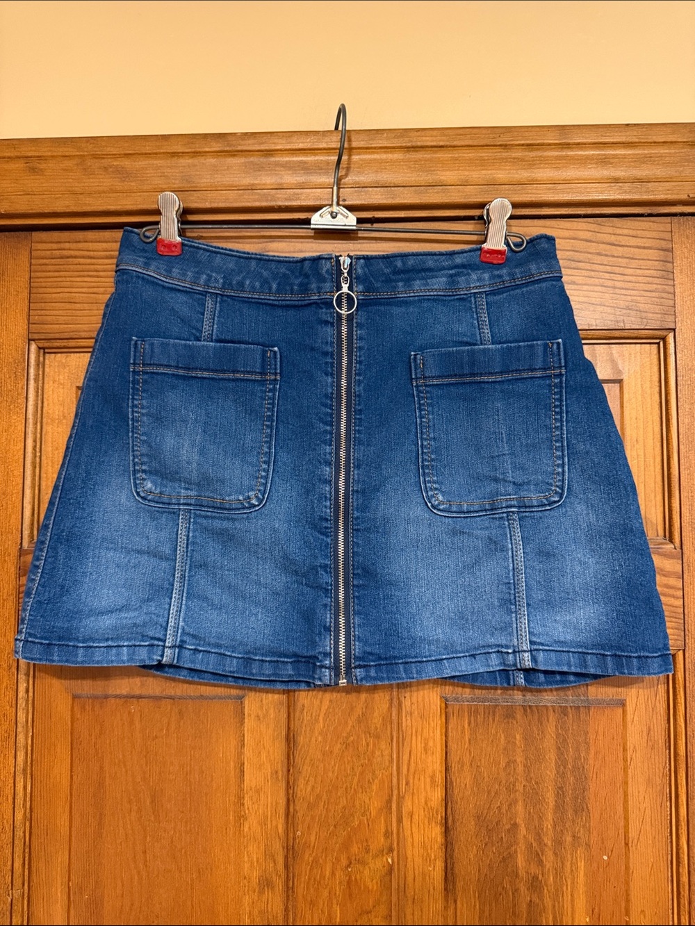 Hollister Blue Denim Front-Zip Patch Pocket Mini Skirt